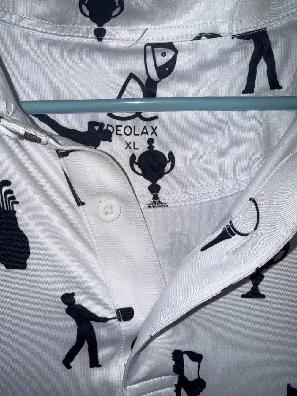 Deolax Mens Golf Polo Shirt XL White Navy Blue Novelty Print Performance SS